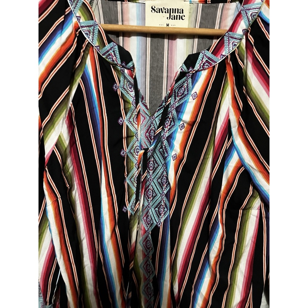 SAVANNA JANE Boho Embroidered Long Sleeve Peasant Style Blouse Size Medium - Picture 4 of 7
